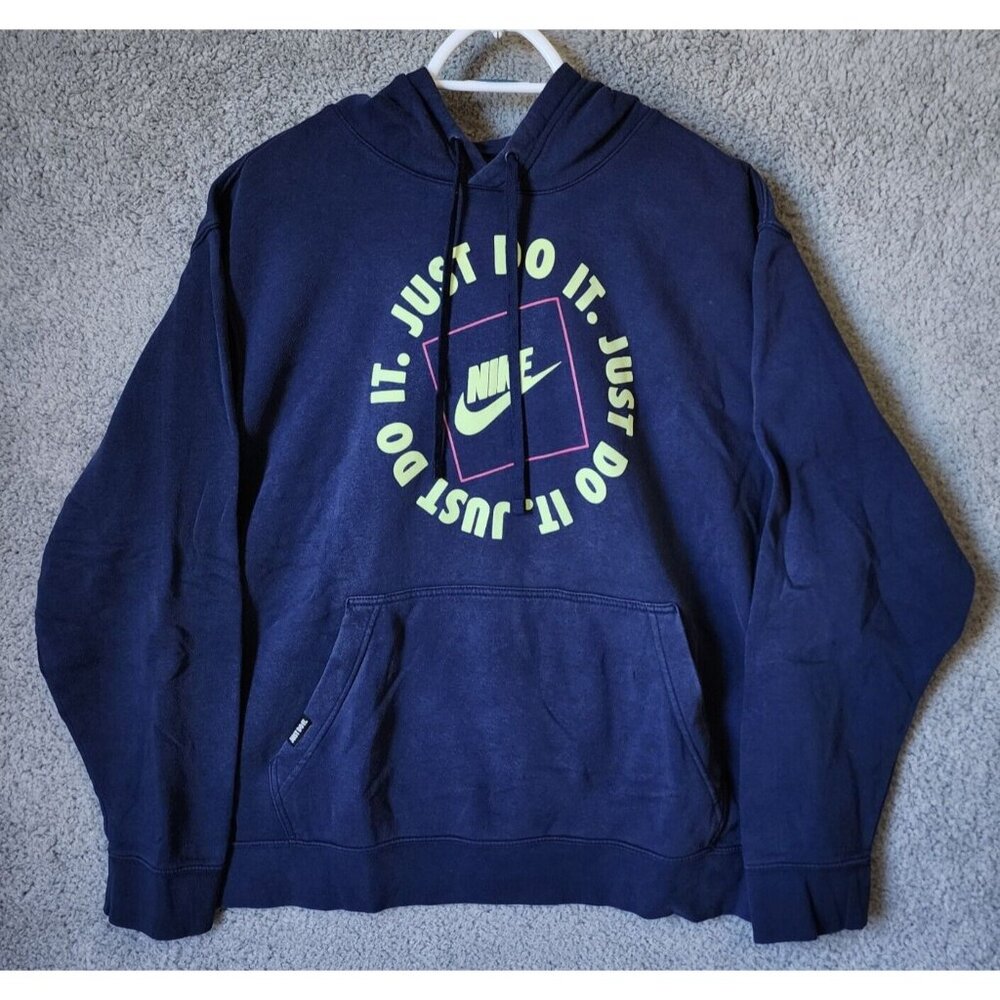 NIKE Navy Blue "Just Do It" Logo Kangaroo Pocket Hoodie Sweatshirt Size 2XL